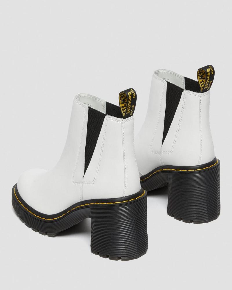 Botas de Tacon Dr Martens Spence Cuero Flared Heel Mujer Blancos | MX 626AHK